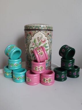 *2 for $20 deal* Hand-Painted Floral Napkin Rings Set of 12 together